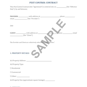 Pest Control Service Contract Template | Fully Editable in Word & PDF | Customizable Exterminator Agreement for Properties