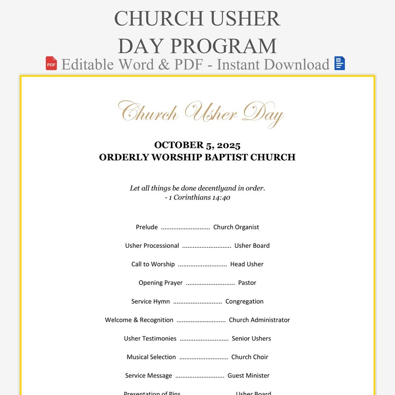 Church Usher Anniversary Program - Etsy
