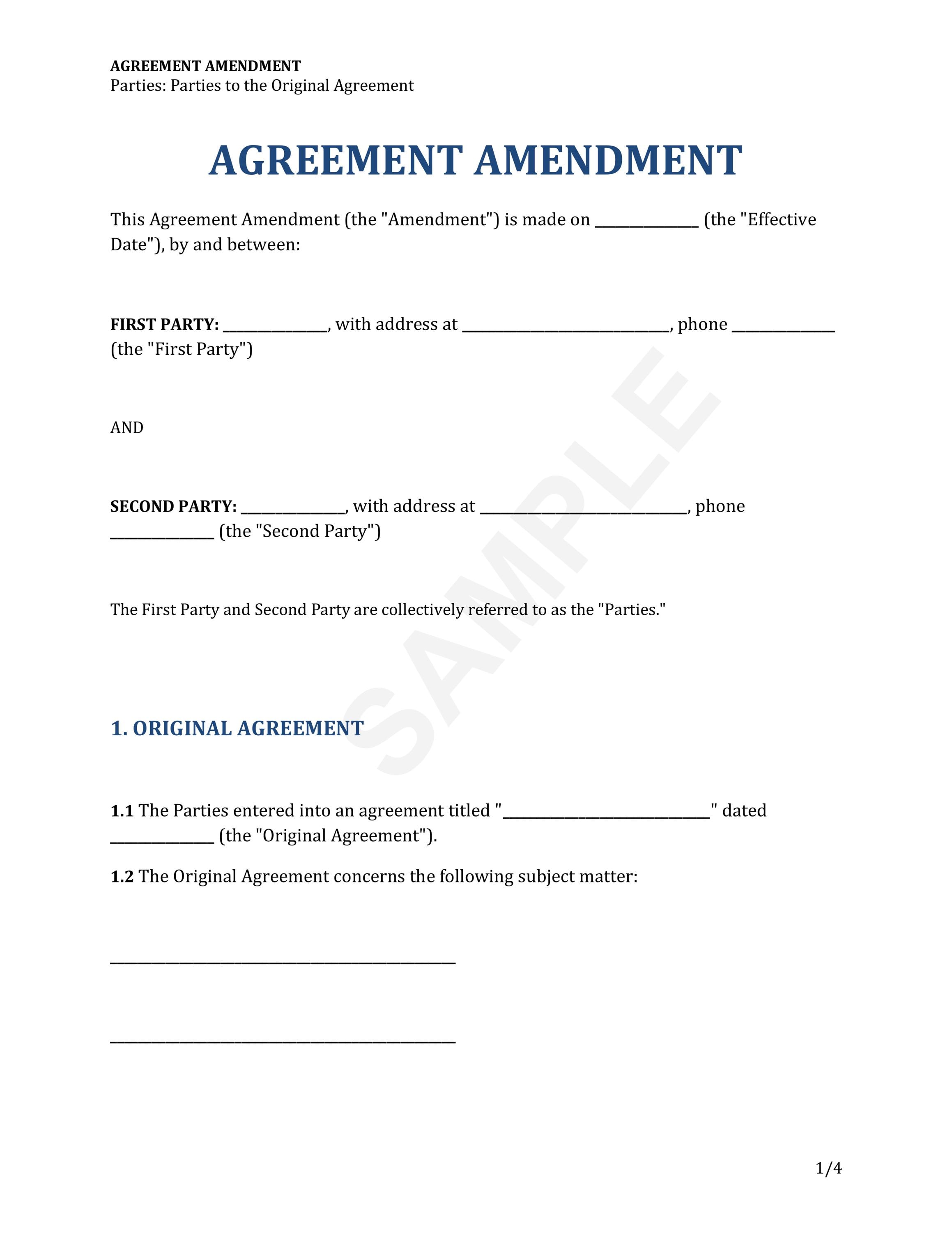 Agreement Amendment Template - Download - Etsy
