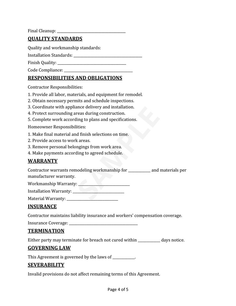 Emergency Kitchen Contract.pdf Kitchen Remodeling Agreement Template. Editable Renovation Contract ...