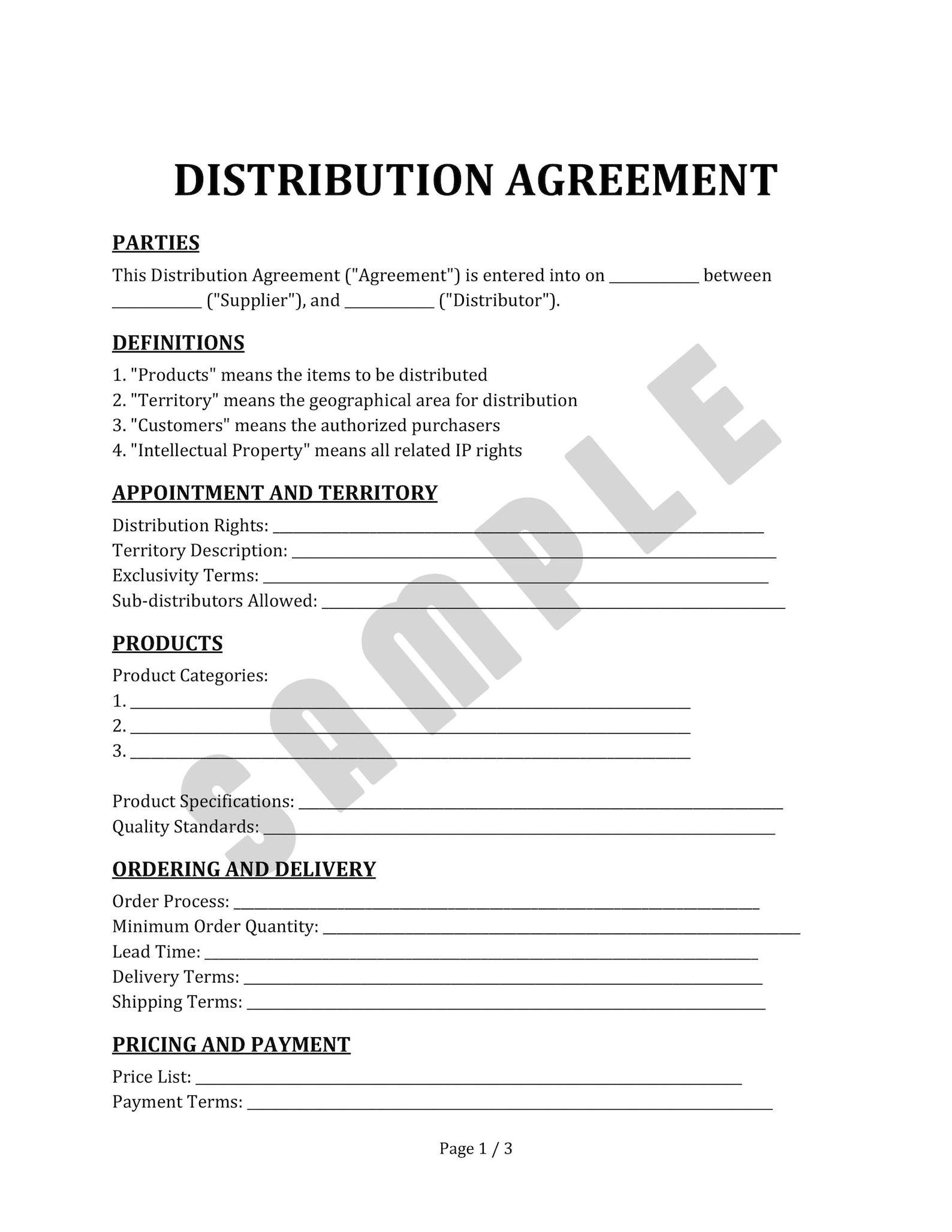 Editable Distribution Agreement Template - Easy to Use Word & PDF ...