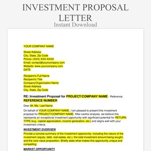 Investment Proposal Letter - Funding Request Template | Pitch for Capital Support - Editable Word Download