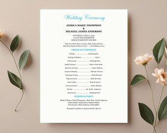 Wedding Program Template "Ocean" - ocean wedding, beach ceremony, coastal wedding, editable wedding, program in word, a4 us letter