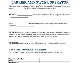 Lease agreement between carrier and owner operator template - PDF and Word Download