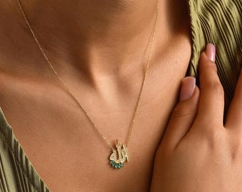 Sterling Silver Allah Necklace Gold Arabic Calligraphy Pendant Islamic Jewelry