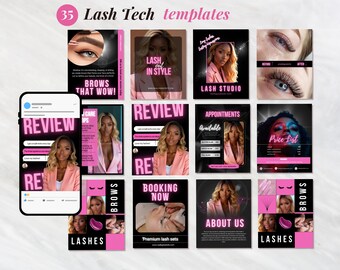 Lash Tech Business, Lash Artist promo, Price list, Sale, Melanin, Black owned Instagram Social Media Luxury Black and Pink Post Templates