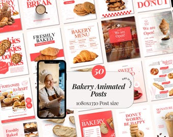 Bakery Animated, Cake Shop, Pastry, Dessert, Cafe, Cuisine, Bread, Home Bakery, Food Business, Instagram Animated Canva Post Templates