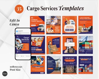 Cargo Services, Logistics, Freight, Shipping, Courier, Transport, Delivery, Trucking Business Instagram Canva Post Templates