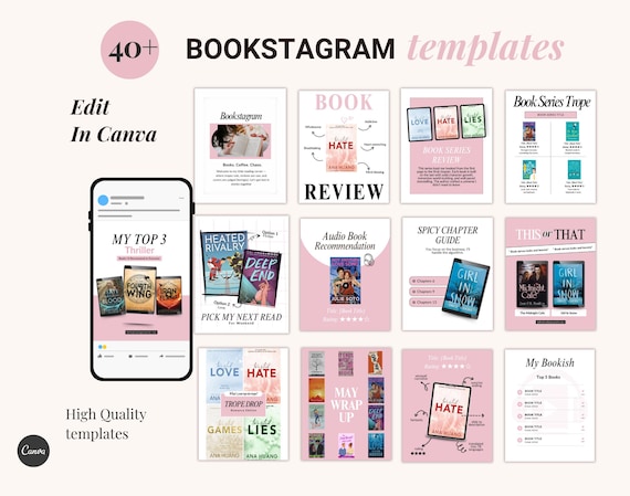 Bookstagram Canva Templates, Book Blogger Social Media Kit, Author, Book Review, Book Lover, Marketing, Content Creator IG post templates