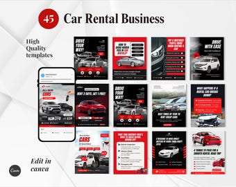 Car Rental Business, Car Hire, Vehicle Renting, Car Leasing, Auto Rental Chauffeur Social Media Posts, Editable Instagram Canva Templates