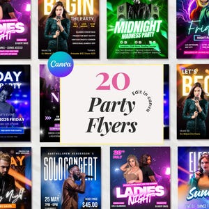 クラブ、DJ、バー、音楽イベント、ナイトクラブ向けのパーティーフライヤーテンプレートバンドル、編集可能なCanvaフライヤーソーシャルメディアInstagram印刷可能テンプレート