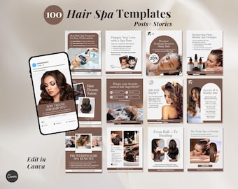 Hair Spa, Hair Salon, Hair Stylist, Beauty Spa, Scalp Treatment, Wig Care, Hair Care Social Media Instagram Post & Story Bundle Templates