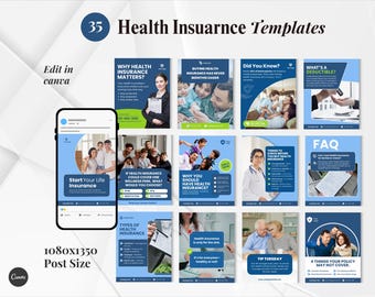 Health Insurance, Medical, Life Insurance, Healthcare, Wellness, Financial Security, Insurance Agent Instagram Canva Post Templates