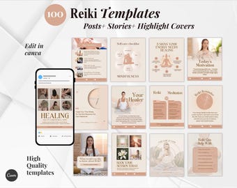 Reiki, Energy Healing, Chakra, Crystal Healing, Holistic Spiritual Wellness Coach, Spiritual Business Social media IG Post Canva Templates
