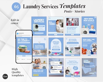 Laundry Services Canva Templates | Dry Cleaning, Washing, Ironing, Laundromat, Clothing Care, Laundry Business Instagram Post Templates
