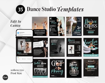 Dance Studio Canva Templates | Dance School, Ballet, Hip Hop, Zumba, Dance Teacher, Choreography, Dance Class Instagram Post Templates