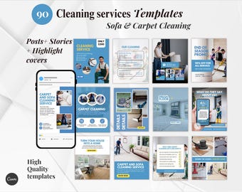 Cleaning Services, Sofa and Carpet Cleaning, Upholistry, Home or House Cleaning Business, Maid Service Social media IG Post Canva Templates