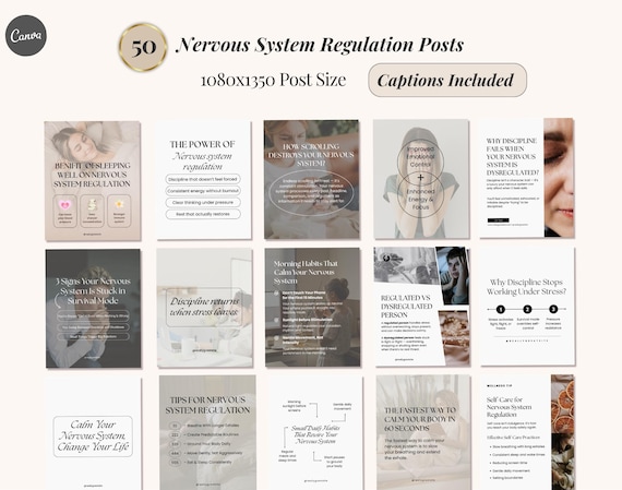 Nervous System & Emotional Regulation, Somatic Healing, PTSD, Mental Health, Stress Relief, Grounding Social Media Insta Post Templates