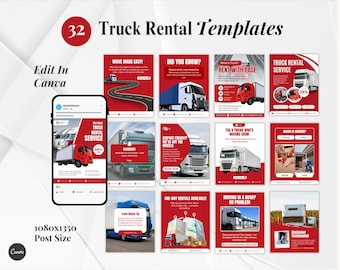 Truck Rental Business Canva Templates | Vehicle Hire, Moving Truck, Logistics, Transport, Cargo, Delivery Service Instagram Post Templates