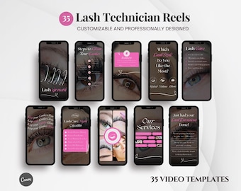 Lash Tech, Stylist, Extensions, Brow & Lash artist, Studio, Trainer, Beauty, Salon Business Marketing Tools Canva IG Promo Reel Templates