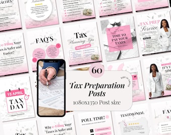 Tax Preparation, Tax Services, CPA Accountant, Bookkeeping, IRS Filing, Financial Services, Social Media Instagram Canva Post Templates