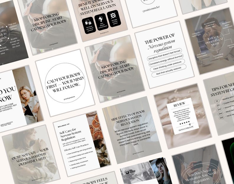 Calming nervous system regulation social media posts editable in Canva