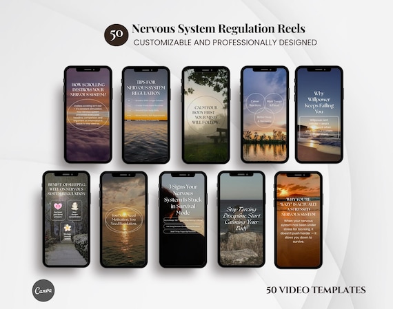 Nervous System & Emotional Regulation Reels, Somatic Healing, PTSD, Mental Health, Stress Relief, Grounding Instagram Canva Video Templates