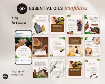 Essential Oils Canva Templates, Aromatherapy, Wellness Coach, Skincare, Natural Beauty, Holistic Health, Instagram Post Templates