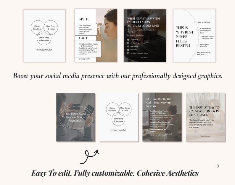 Trauma informed wellness Canva templates for therapists and mental health coaches