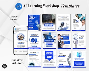 AI Learning Workshop, Artificial Intelligence Training, Tech Education, Machine Learning Course, Digital Skills Instagram Post Templates