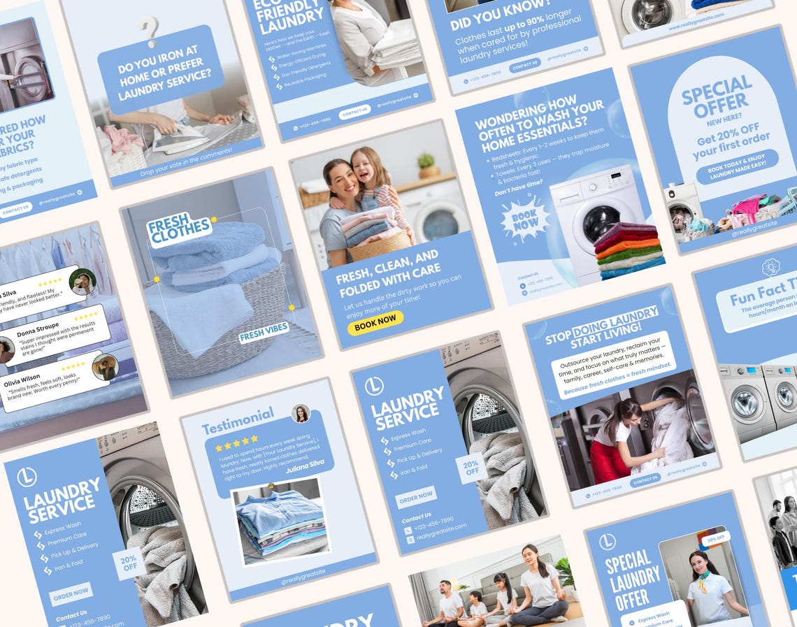 Laundry Services Canva Templates | Dry Cleaning, Washing, Ironing ...