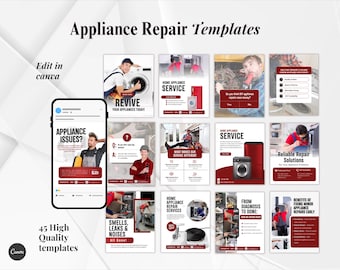 Home Appliances, HVAC, Fridge & Oven, Washing Machine Repair Service, Social Media Canva Post Templates for Electricians and Technicians