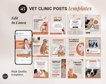 Vet Clinic Canva Templates, Pet Care, Veterinary Hospital, Animal Clinic, Pet Grooming, Pet Wellness Instagram Post Templates