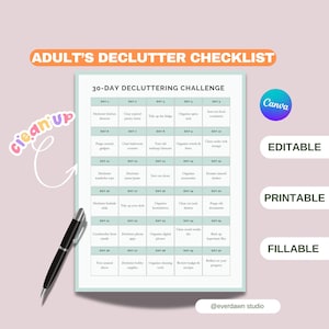 Desafio de organização para imprimir | Planejador de organização para imprimir | Lista de verificação de organização doméstica para imprimir | Planejador de organização doméstica para imprimir