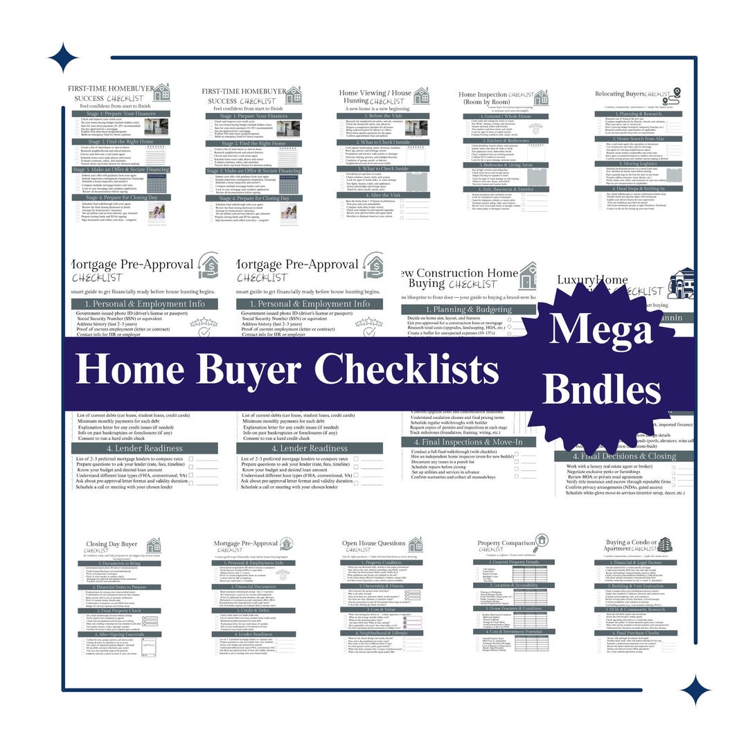Home Buyer Checklist Bundle: 13 Real Estate Checklists (printable ...