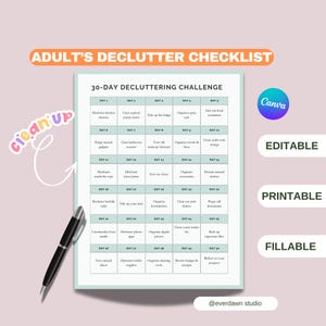 Desafio de 30 dias para organizar | Lista de verificação para organizar | Planejador de organização para impressão | Lista de verificação para organização da casa | Lista de verificação para organização editável