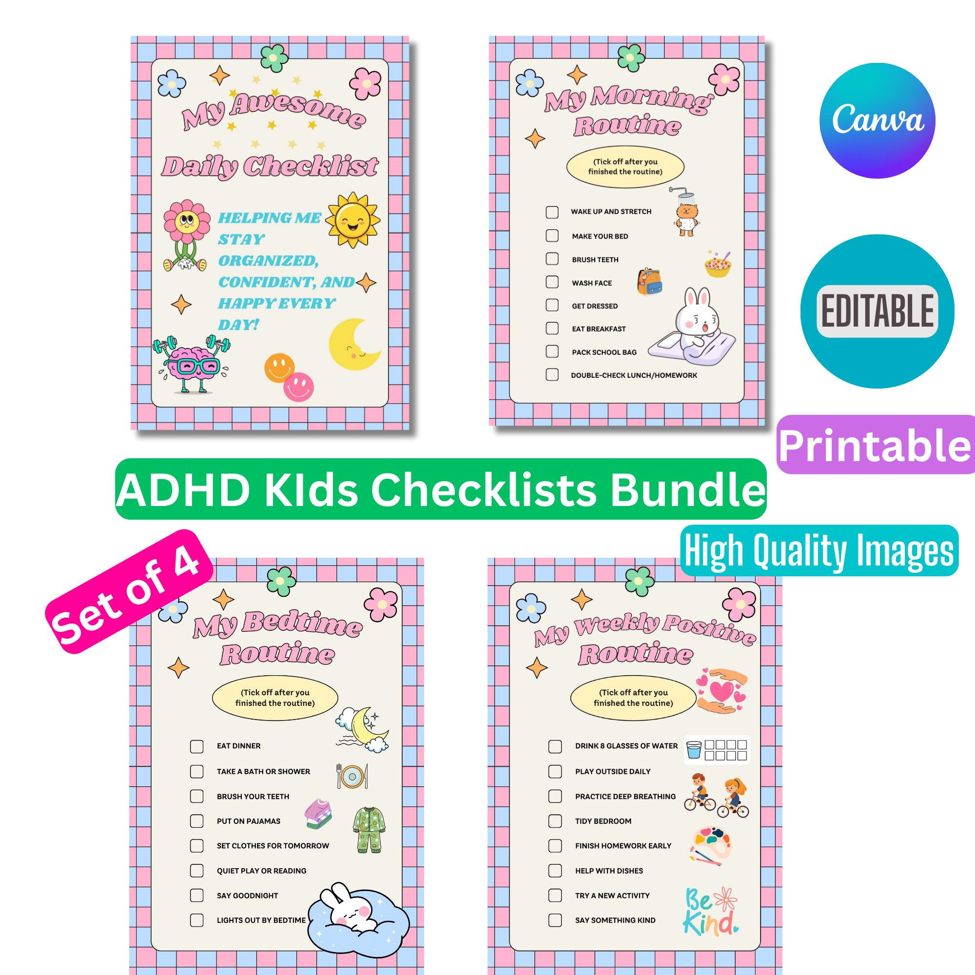 Adhd Kid Routine ADHD Kids Routine Checklist Bundle: Editable Daily Visuals (digital ...