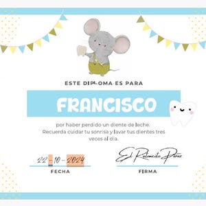 Lámina Ratón Pérez personalizada – Recuerdo diente caído para niños – Imprimible digital infantil