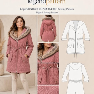 LegendPattern LGND-JKT-001 | レディースフード付きパーカーの型紙 | ジップフロントの冬用コート PDF | サイズ 2～30