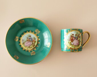 Vintage JKW Carlsbad Bavaria Porcelain Cup and Saucer Set