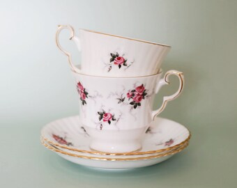 Vintage Princess House Windsor Rose Tea Cup & Saucer Set, England (Set of 2)