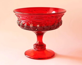 Eye Winker Ruby Red Glass Compote LG Wright