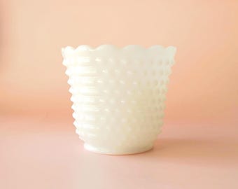 Vintage Fire King Hobnail Milk Glass Vase Planter: Retro Home Decor