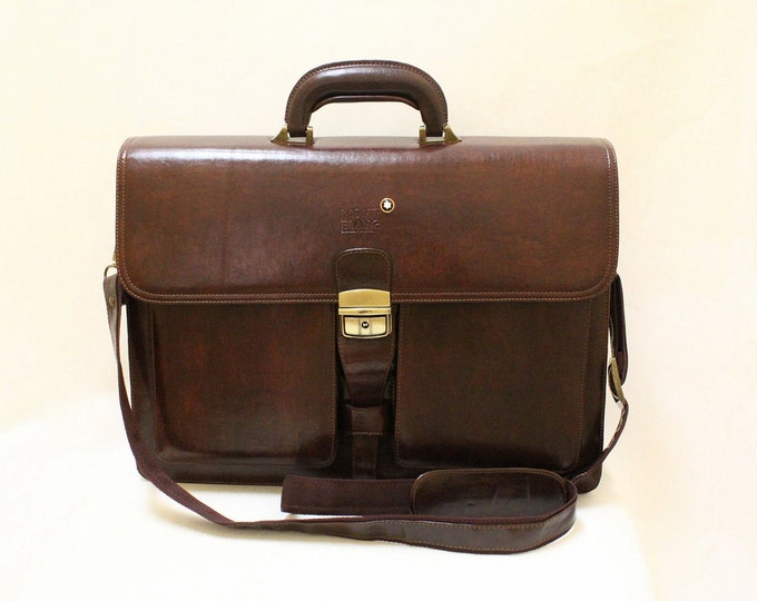 Vintage Brown Leather Mont Blanc Briefcase With Original Shoulder Strap ...