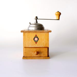 Vintage Western Germany Wood Box Coffee Grinder, Vintage Coffee Mill