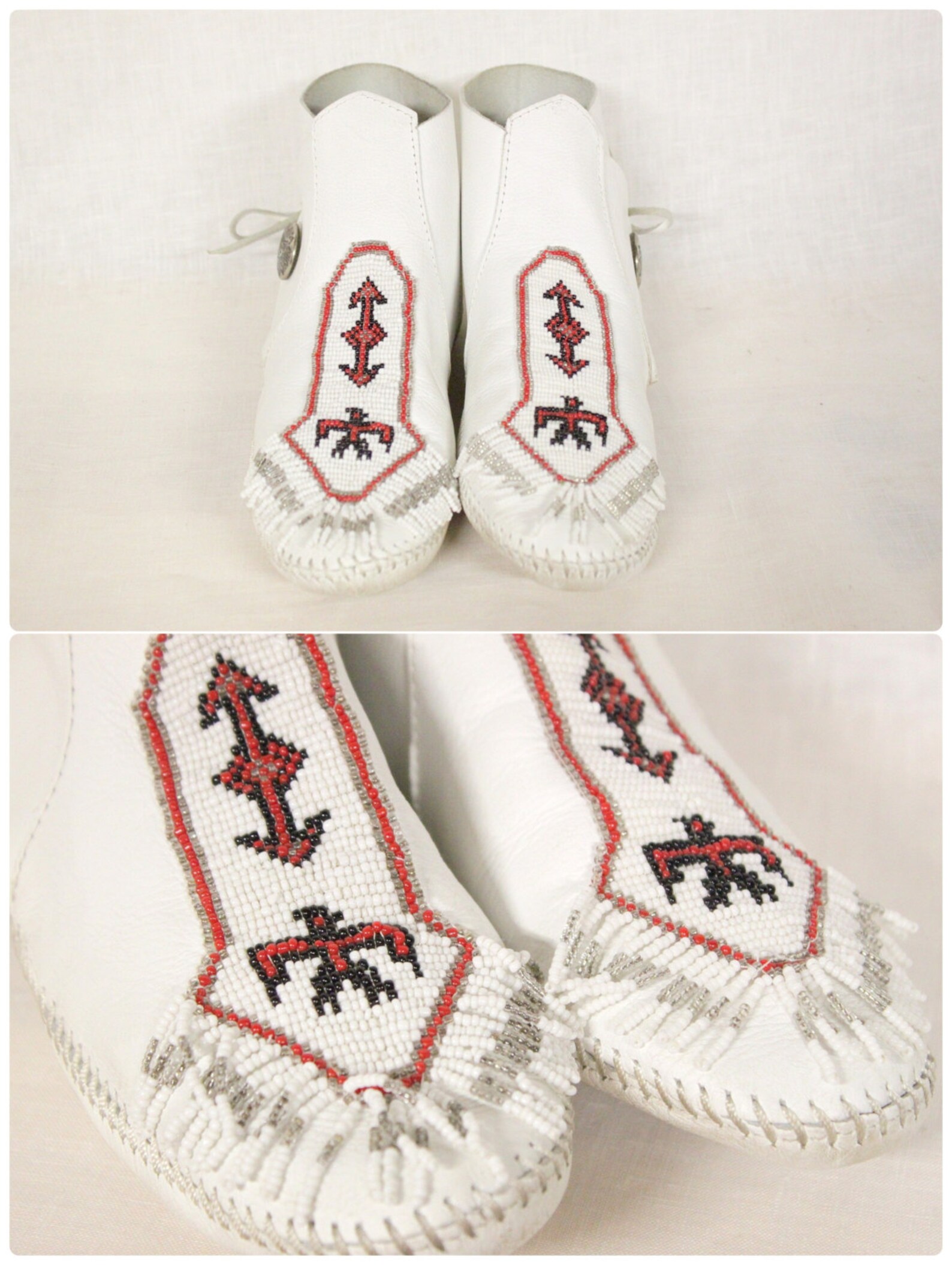 1970s White Leather Moccasin Boots By Thunderbird Etsy