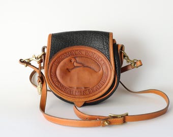 Vintage Dooney and Bourke Leather Crossbody Bag, Black and Tan, Made in USA