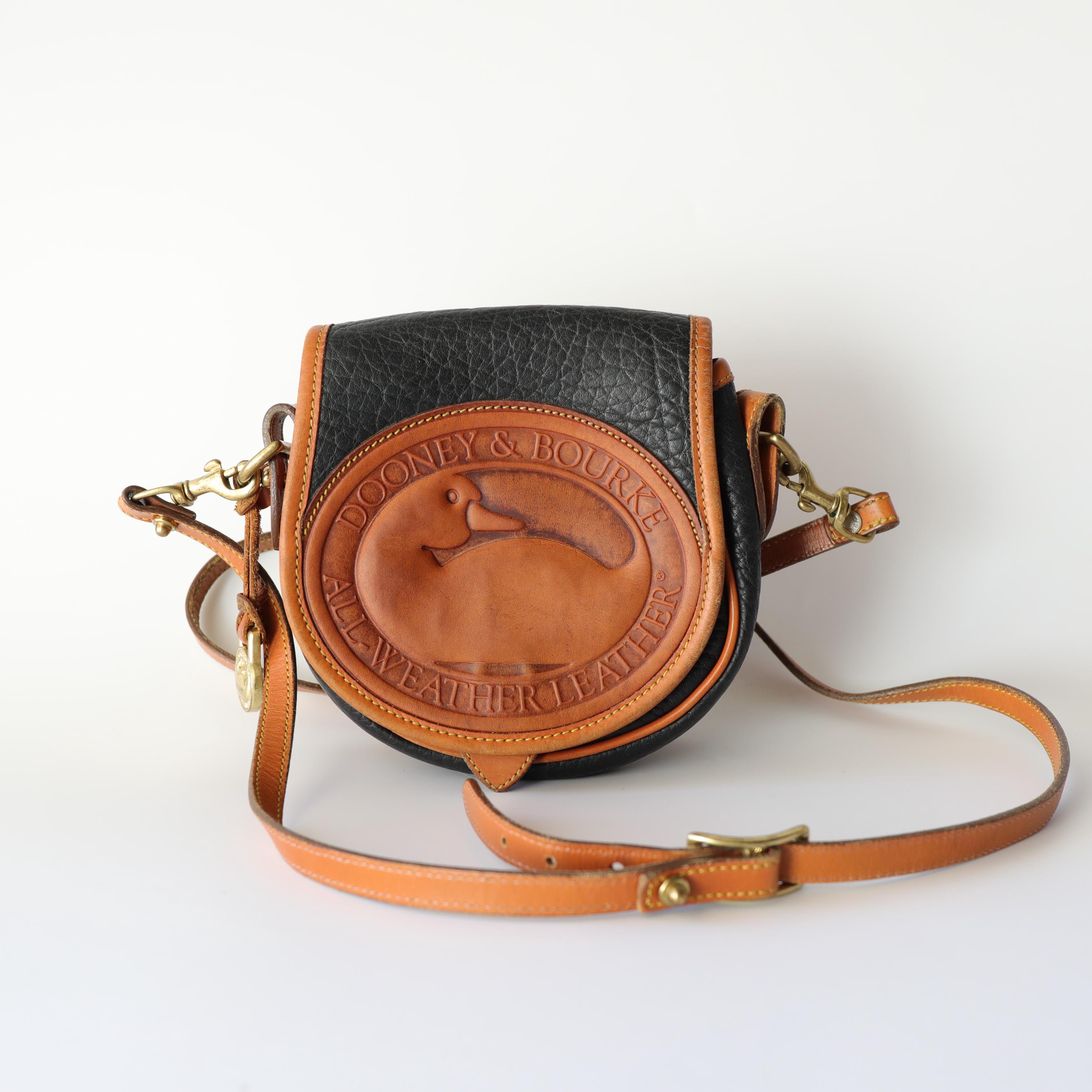 Vintage Dooney and Bourke Leather Crossbody Bag, Black and Tan