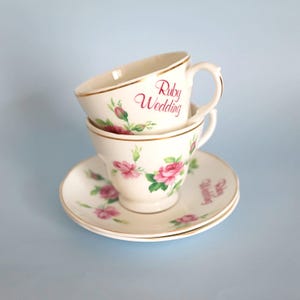 Vintage Mayfair &quot;Ruby Wedding&quot; Tea Cup and Saucer Set - Floral English China