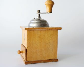 Vintage West Germany Wood Box Coffee Grinder: Garantide Forged
